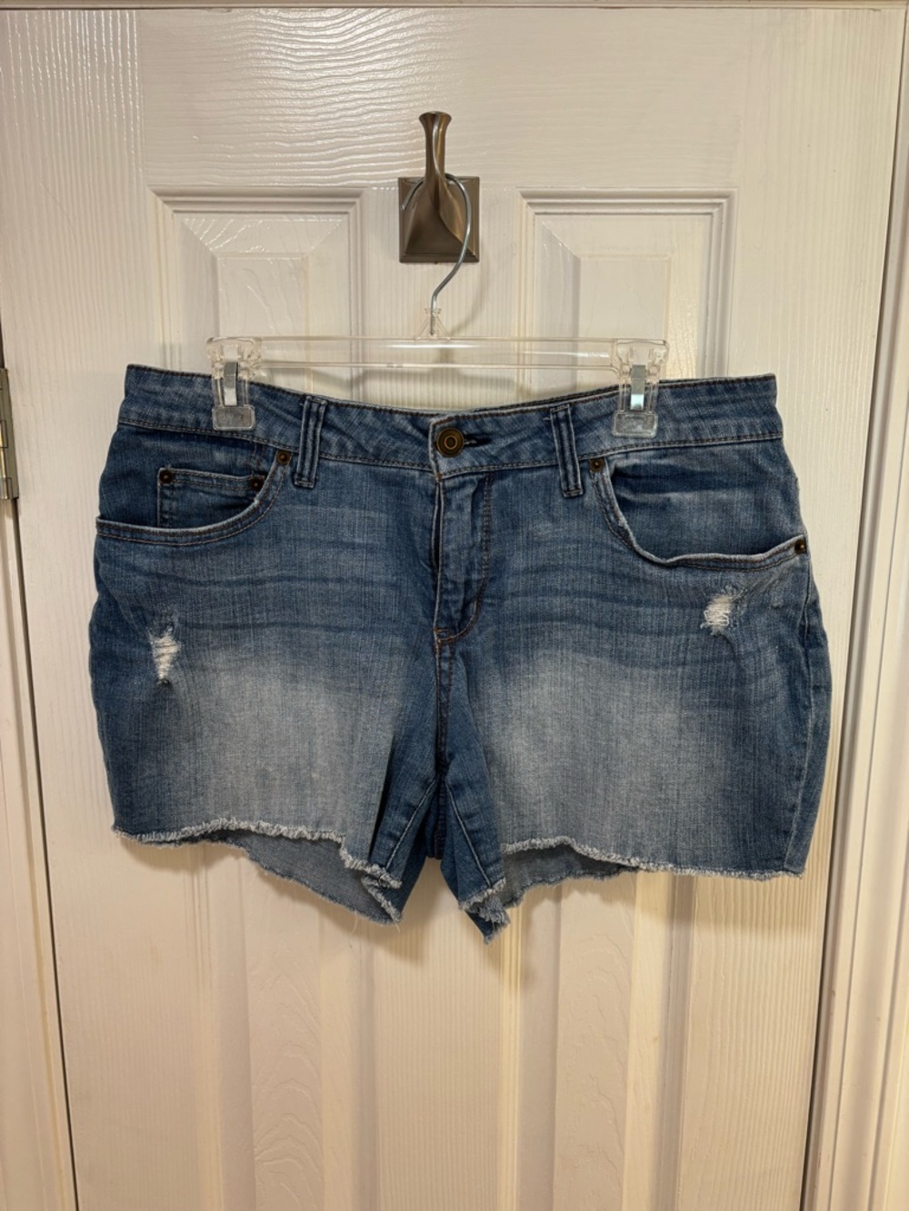 Time and Tru Faded Blue Distressed Denim Shorts